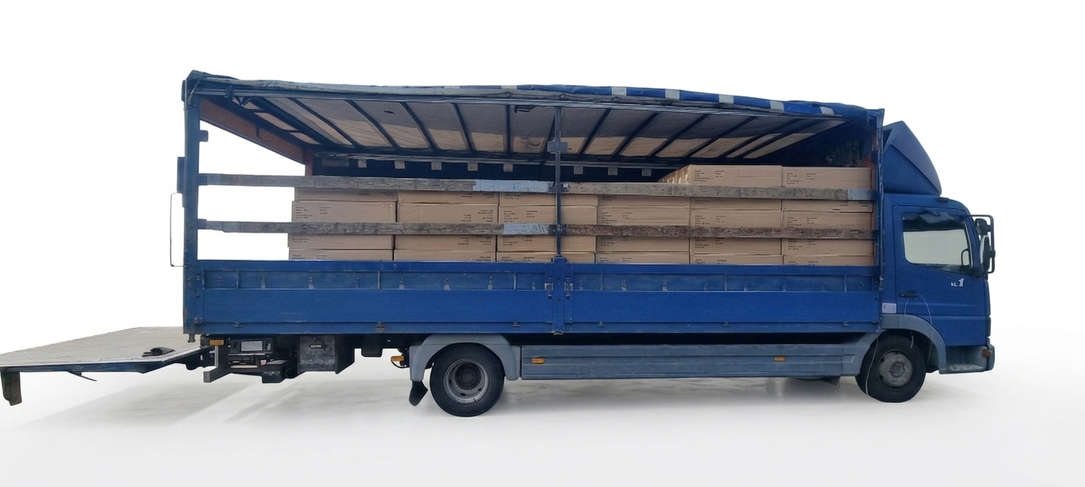 Autocamion 7.5 tone pentru transport marfa cu lift hidraulic in Bucuresti si in tara